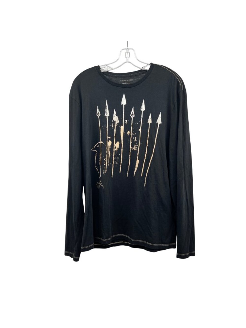 Banana Republic Womens Graphic Long Sleeve Tee Black/Multi Size XL